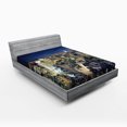 thumbnail image 1 of Ambesonne Urban Fitted Sheet, Modern Cityscape at Night, Queen Size, Yellow Tan Dark Blue, 1 of 2