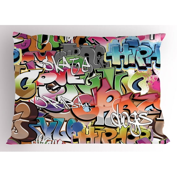 Ambesonne Urban Graffiti Pillow Sham, Blockbuster Tags, 36" X 20", Multicolor