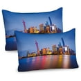 thumbnail image 1 of Ambesonne Urban Pillow Sham 2 Pack, Shanghai City Skyline, 30"x20", Blue Pink Yellow, 1 of 3