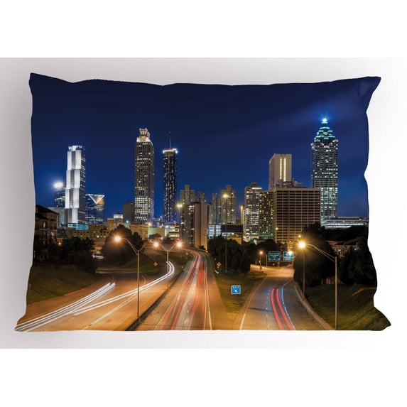 Ambesonne Urban Pillow Sham, Atlanta Skyline Twilight, 36" X 20", Multicolor