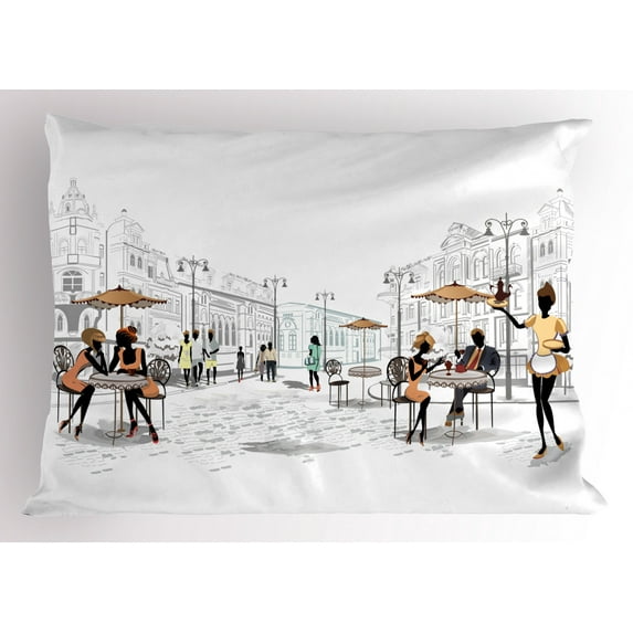 Ambesonne Urban Pillow Sham, European Street Restaurant, 26" X 20", Multicolor