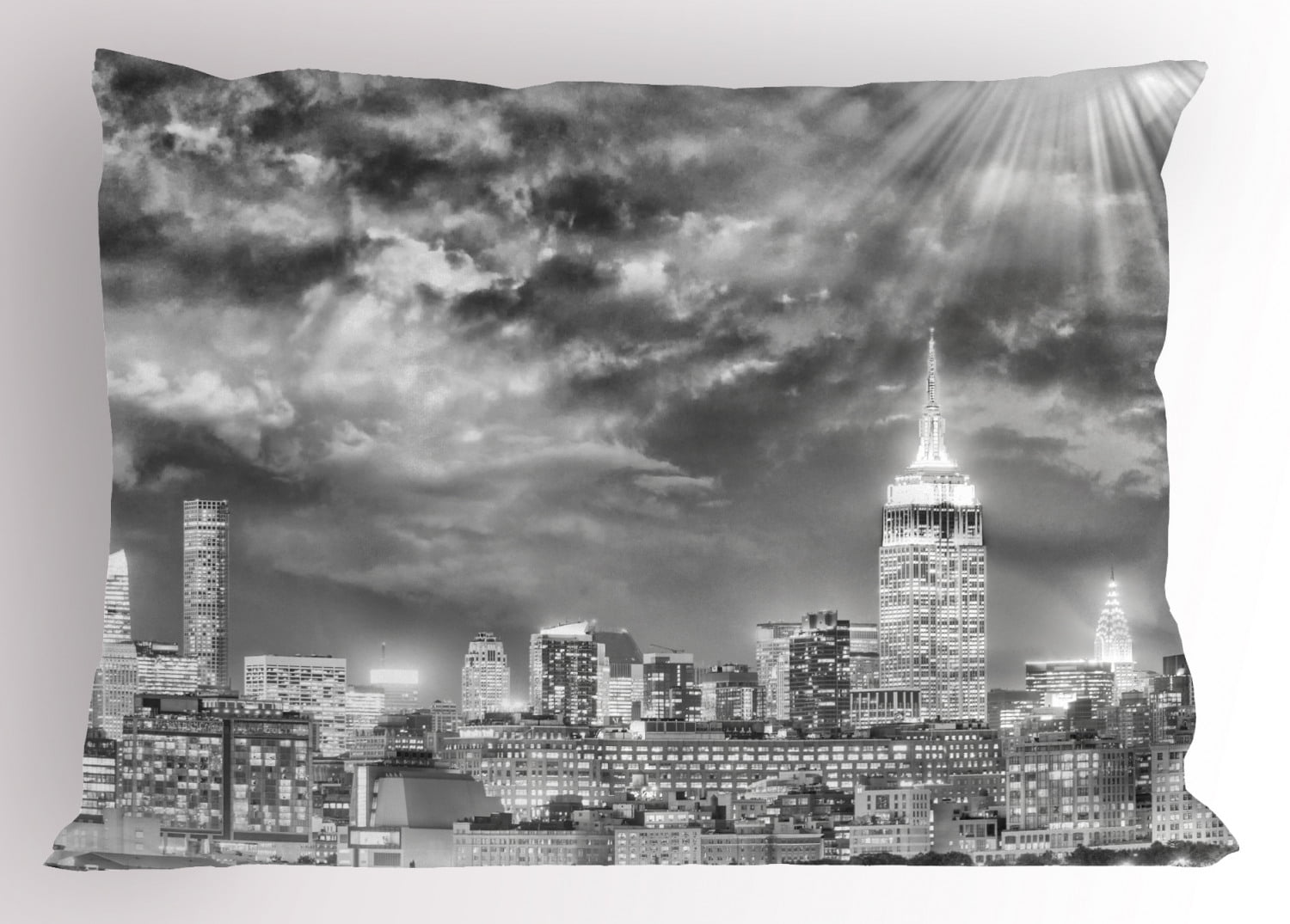 Black and White Skyline Polyester Queen Pillow Sham