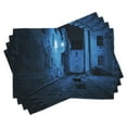 thumbnail image 1 of Ambesonne Urban Place Mats Set of 4, Black Cat Deserted Street, Standard Size, Blue Black White, 1 of 6