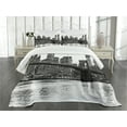 thumbnail image 1 of Ambesonne Urban Quilted Bedspread Set 3 Pcs, Brooklyn Bridge Sunset, King Size, Black and White, 1 of 5