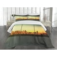 thumbnail image 1 of Ambesonne Urban Quilted Bedspread Set 3 Pcs, Empty Office Sunset View, Queen Size, Orange Grey Green, 1 of 5