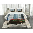thumbnail image 1 of Ambesonne Urban Quilted Bedspread Set 3 Pcs, Mediterranean Window, King Size, Blue Grey, 1 of 5
