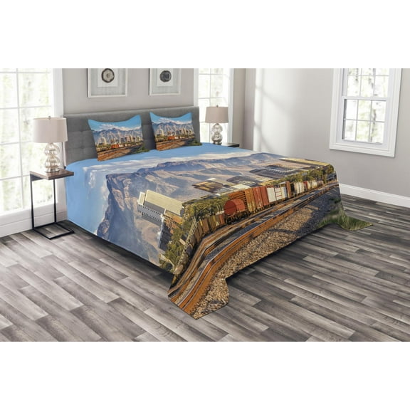 Ambesonne Urban Quilted Bedspread Set 3 Pcs, Salt Lake City Utah USA, King Size, Multicolor