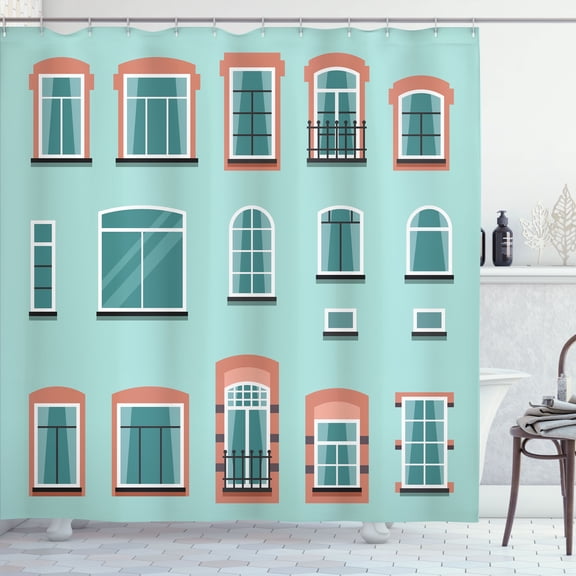 Ambesonne Urban Shower Curtain, Apartment Building Shutters, 69"Wx75"L, Mint Green Coral