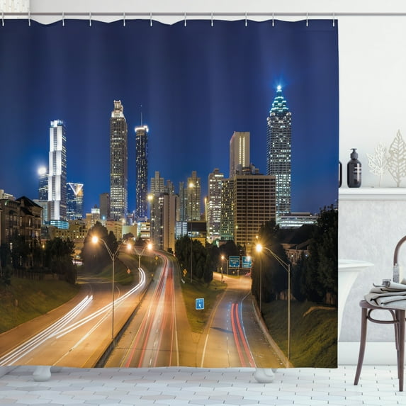 Ambesonne Urban Shower Curtain, Atlanta Skyline Twilight, 69"Wx70"L, Multicolor