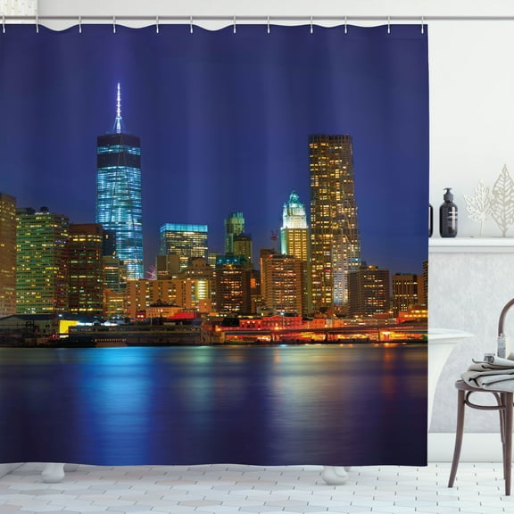 Ambesonne Urban Shower Curtain, Manhattan Sunset Skyline, 69"Wx70"L, Multicolor