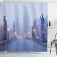 thumbnail image 1 of Ambesonne Urban Shower Curtain, Morning Print Prague Streets, 69"Wx75"L, Mustard and Lavender Blue, 1 of 3