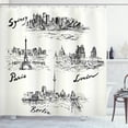 thumbnail image 1 of Ambesonne Urban Shower Curtain, World's Famous Cities, 69"Wx70"L, Cream Black, 1 of 5