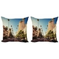 thumbnail image 1 of Ambesonne Urban Throw Pillow Cover 2 Pack, Beverly Hills Street View, 18", Pale Blue Peach Green, 1 of 7