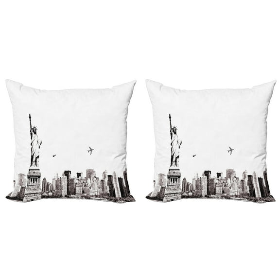 Ambesonne Urban Throw Pillow Cover 2 Pack, Cityscape of New York, 16", White and Grey
