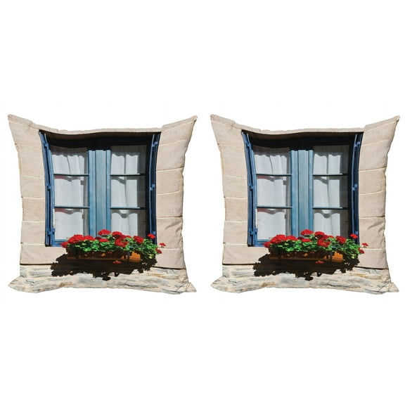 Ambesonne Urban Throw Pillow Cover 2 Pack, Mediterranean Window, 20", Blue Grey