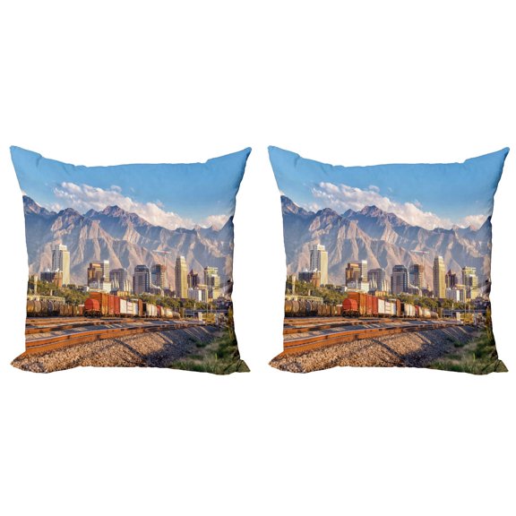 Ambesonne Urban Throw Pillow Cover 2 Pack, Salt Lake City Utah USA, 24", Multicolor