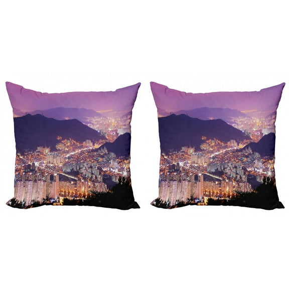 Ambesonne Urban Throw Pillow Cover 2 Pack, Skyline of Busan Korea, 24", Purple Violet