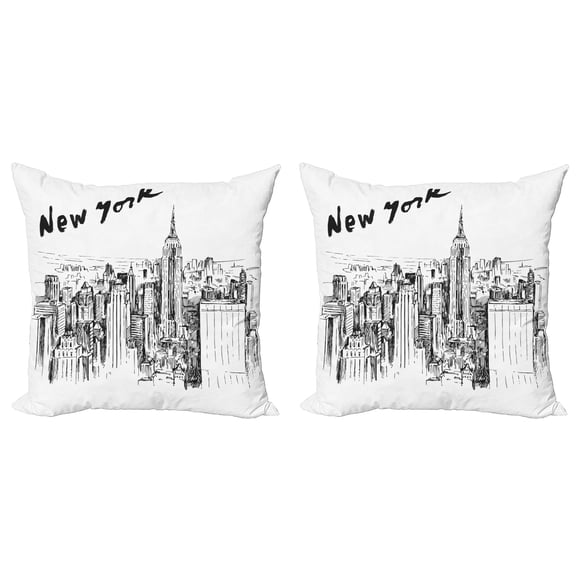 Ambesonne Urban Throw Pillow Cover 2 Pack, Vintage Hand Drawn City, 20", Charcoal Grey White