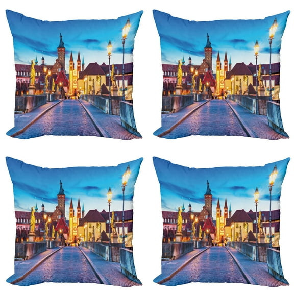 Ambesonne Urban Throw Pillow Cover 4 Pack, Bavaria Germany Bridge, 16", Multicolor