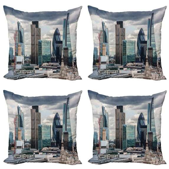 Ambesonne Urban Throw Pillow Cover 4 Pack, London Modern Cityscape, 16", Multicolor