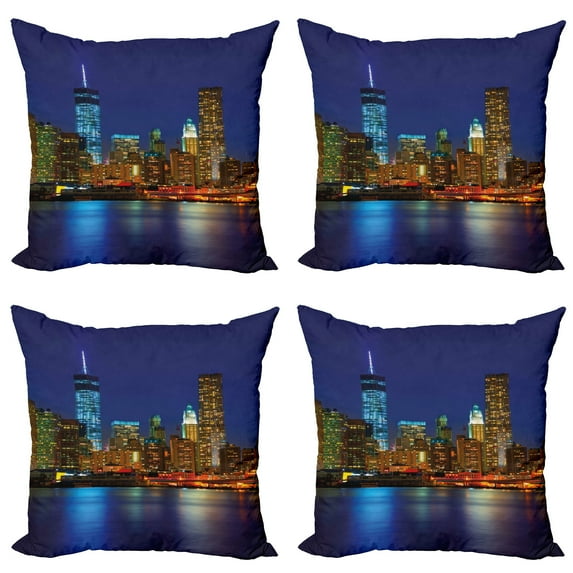 Ambesonne Urban Throw Pillow Cover 4 Pack, Manhattan Sunset Skyline, 16", Multicolor