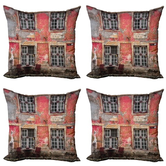 Ambesonne Urban Throw Pillow Cover 4 Pack, Medieval European Nordic, 20", Pale Orange Burgundy