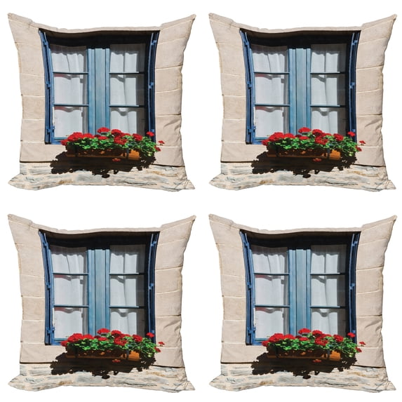Ambesonne Urban Throw Pillow Cover 4 Pack, Mediterranean Window, 16", Blue Grey