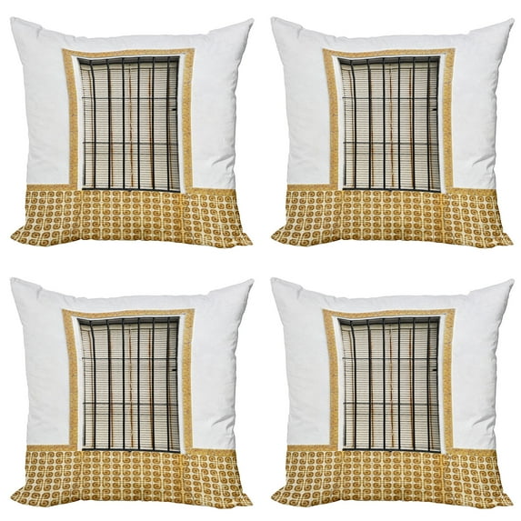 Ambesonne Urban Throw Pillow Cover 4 Pack, Modern Spanish Shutter, 24", Brown White