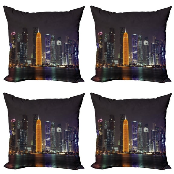Ambesonne Urban Throw Pillow Cover 4 Pack, Qatar Middle East Town, 20", Charcoal Grey Orange