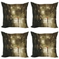 thumbnail image 1 of Ambesonne Urban Throw Pillow Cover 4 Pack, Romantic View Rainy Day, 16", Sepia, 1 of 6