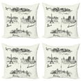 thumbnail image 1 of Ambesonne Urban Throw Pillow Cover 4 Pack, World's Famous Cities, 24", Cream Black, 1 of 7