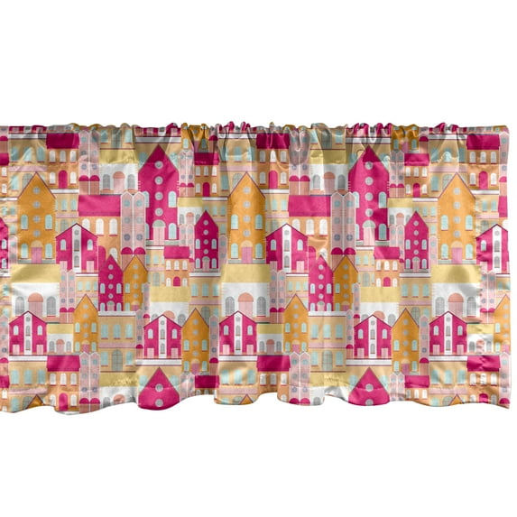 Ambesonne Urban Window Valance, Northern City Architecture, 42" x 12", Marigold Magenta Blush