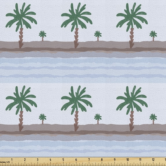 Ambesonne Vacation Fabric by the Yard Upholstery, Big and Small Palm Trees, 3 Yards, Hunter Green and Chocolate