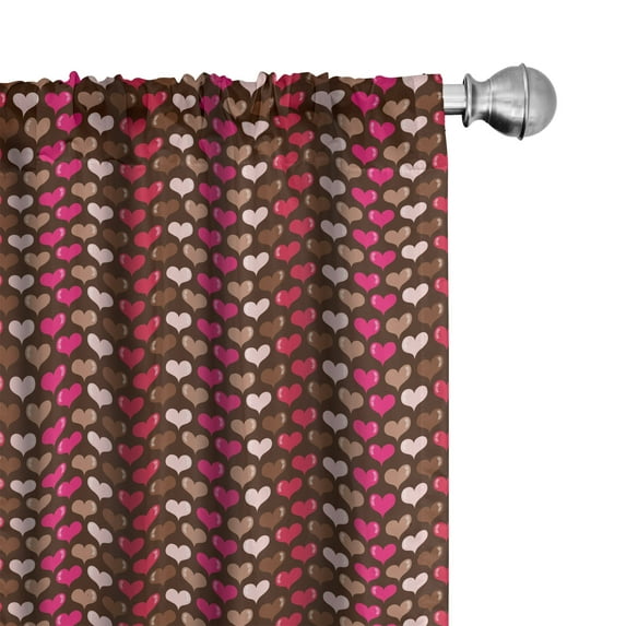 Ambesonne Abstract Window Curtains, Valentine Heart Romance, Each 28" W x 84" L, Fuchsia and Brown
