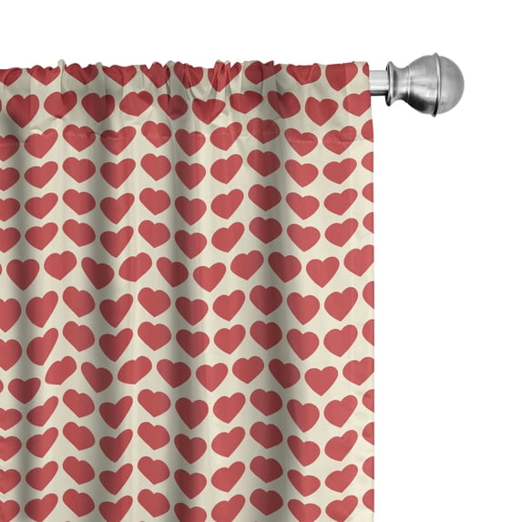 Ambesonne Valentine Curtains, Vibrant Red Hearts, Pair of 28"x63", Ivory Dark Coral