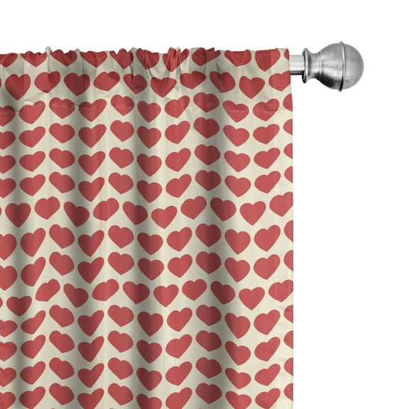 Ambesonne Valentine Curtains, Vibrant Red Hearts, Pair of 28"x84", Ivory Dark Coral