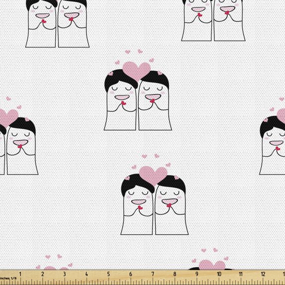 Ambesonne Valentine Fabric by the Yard Upholstery, Couples and Hearts Art, 3 Yards, Charcoal Grey Soft Pink