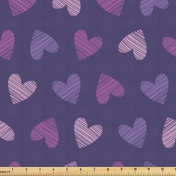 Ambesonne Valentine Fabric by the Yard Upholstery, Romantic Striped Hearts, 1 Yard, Quartz Lilac