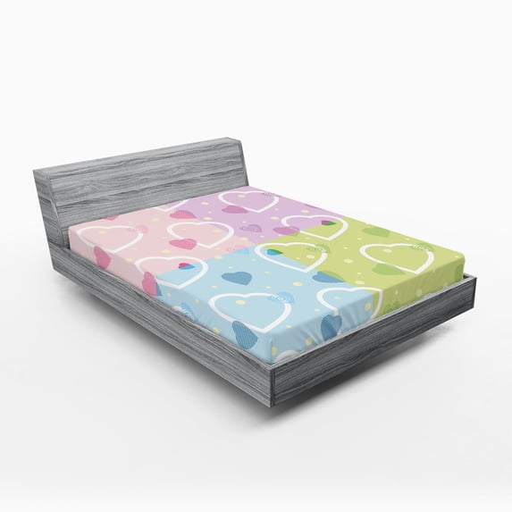 Ambesonne Valentine Fitted Sheet, Hearts Dots Colorful, Queen Size, Multicolor