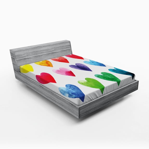 Ambesonne Valentine Fitted Sheet, Rainbow Colors Hearts, Full Size, Multicolor