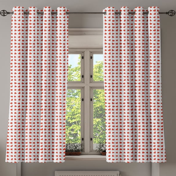 Ambesonne Valentine Grommet Curtain, Hearts Honeymoon, 50" x 54", Orange White