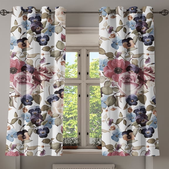 Ambesonne Valentine Grommet Curtain, Rose and Other Flowers, 50"x63", Slate Brown Pale Ruby