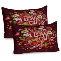 Ambesonne Valentine Pillow Sham 2 Pack, Funky Hearts Arrows, 30"x20", Coral Burgundy Yellow