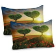 thumbnail image 1 of Ambesonne Valentine Pillow Sham 2 Pack, Poppies Heart Trees, 30"x20", Green Red Blue, 1 of 3