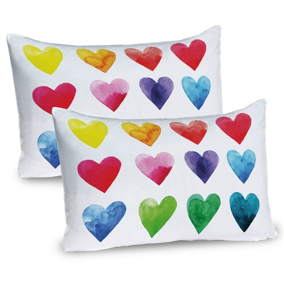 Ambesonne Valentine Pillow Sham 2 Pack, Rainbow Colors Hearts, 26"x20", Multicolor