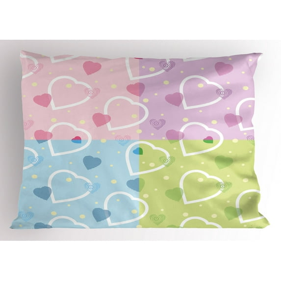 Ambesonne Valentine Pillow Sham, Hearts Dots Colorful, 36" X 20", Multicolor