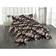 thumbnail image 1 of Ambesonne Valentine Quilted Bedspread Set 3 Pcs, Roses on Dark Back Art, King, Mauve Taupe and Fern Green, 1 of 4