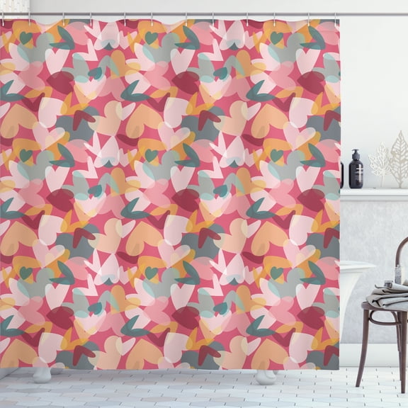 Ambesonne Valentine Shower Curtain, Overlapping Hearts Plot, 69"Wx70"L, Dried Rose Sand Brown