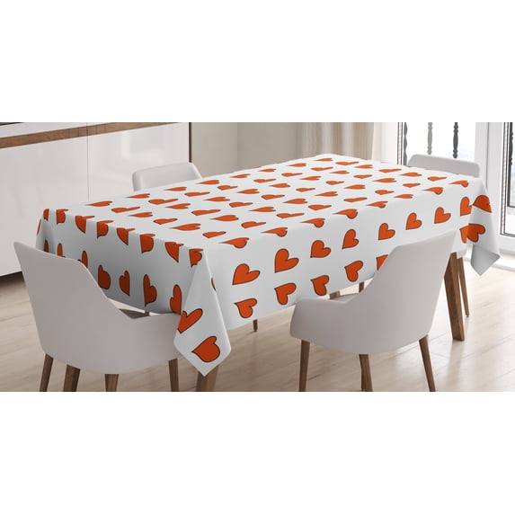 Ambesonne Valentine Tablecloth Rectangular Table Cover, Hearts Honeymoon, 52"x70", Orange White