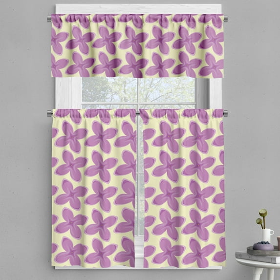 Ambesonne Valentine Valance & Curtain, Fresh Floret Buds, 55"x45", Yellow Violet